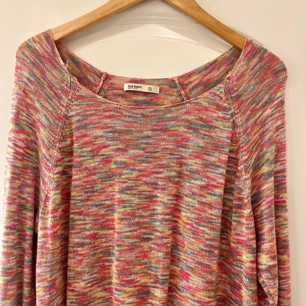 Old Navy Pink Rainbow Bohemian Scoop Neck Sweater, XL